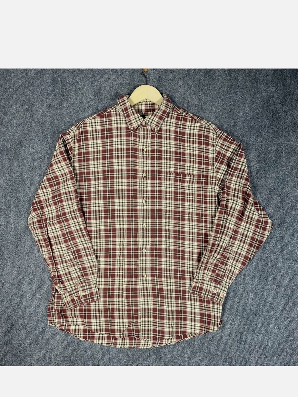 L.L. Bean Men's Red and Cream Plaid Button-Down Shirt
